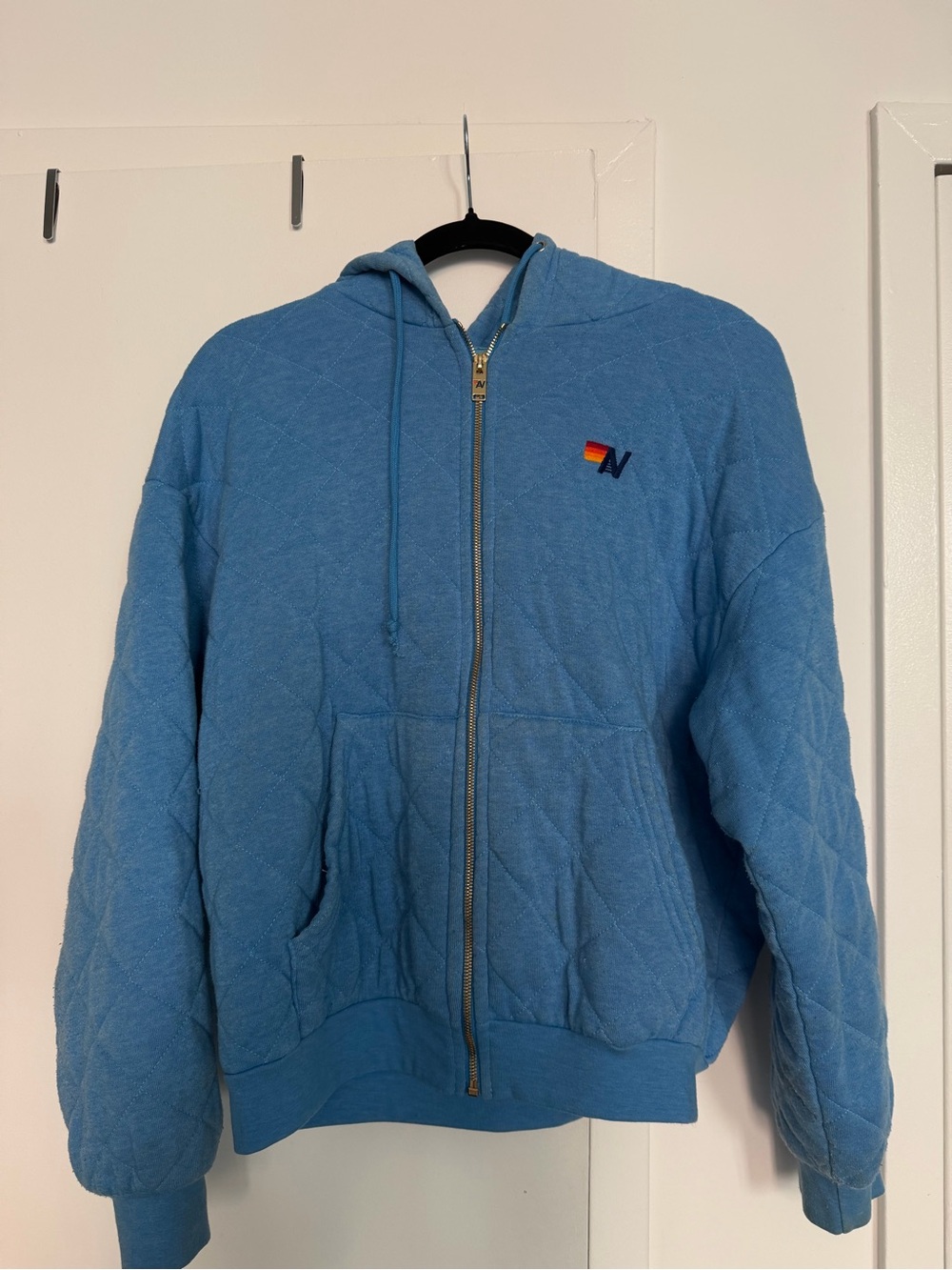 Aviator Nation Light Blue Quilted Zip Hoodie Jacket